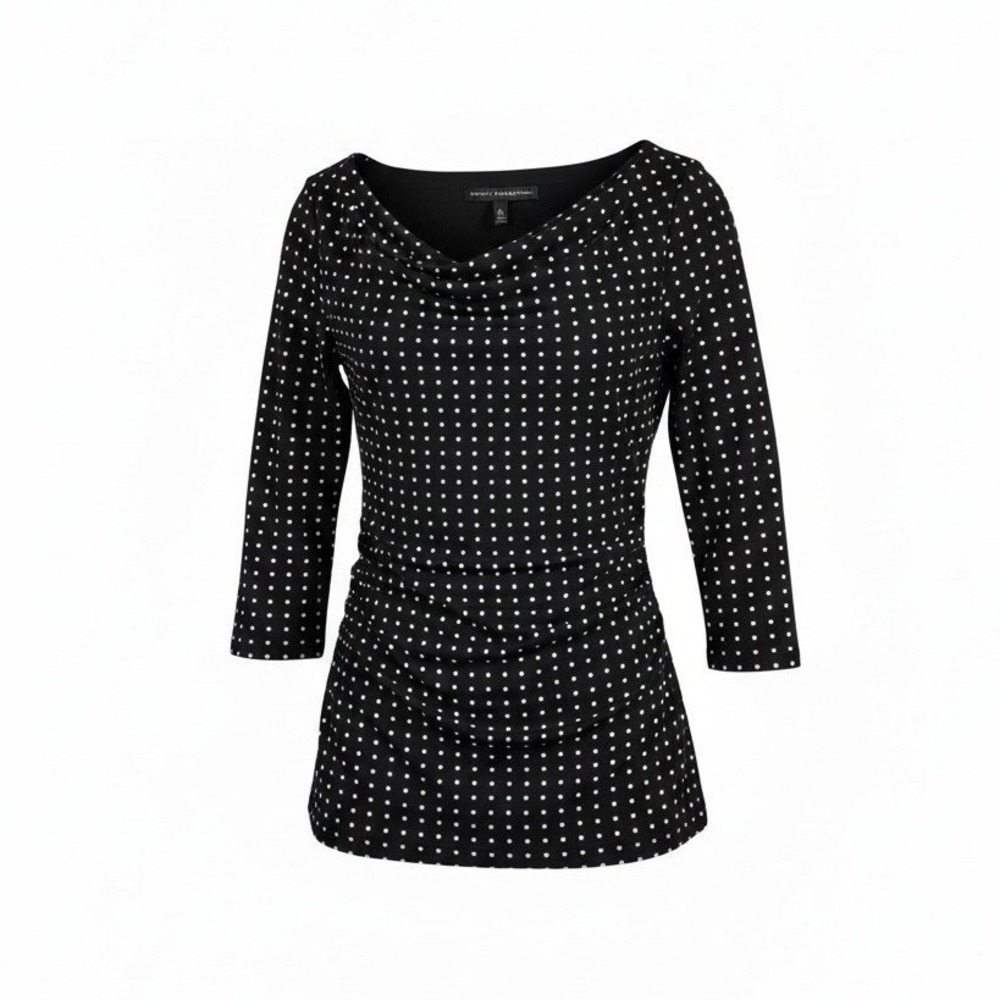White House Black Market Polka Dot Top Asymmetrical Neckline Black White Size S